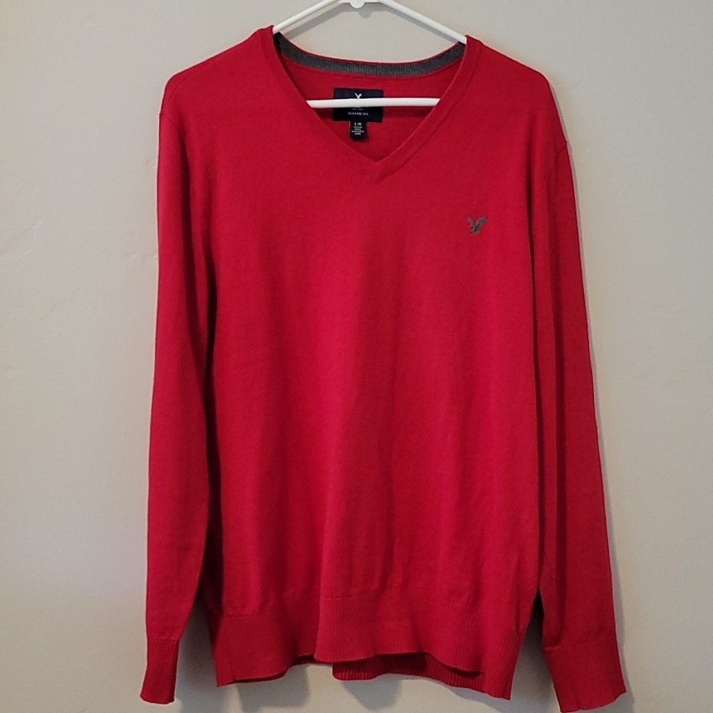 MENS AMERICAN EAGLE V NECK RED SWEATER NWOT